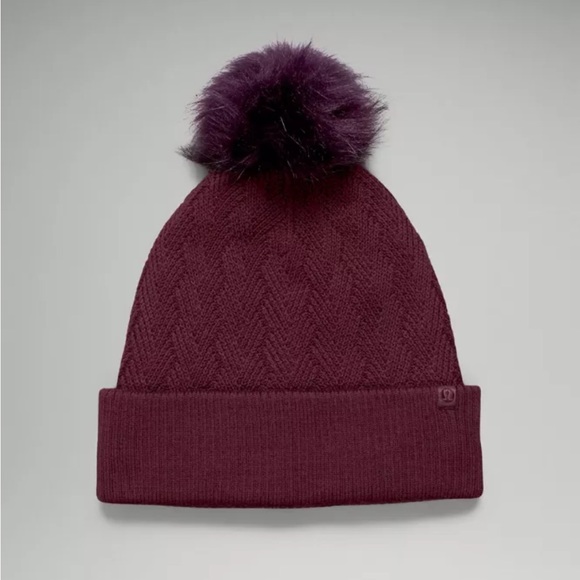 Lululemon Chevron Knit Pom Beanie. Maroon or Cassis color! - Picture 2 of 2